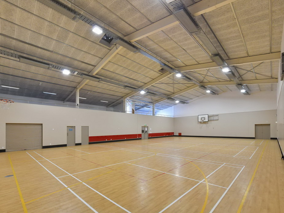 Sport Hall - towards roller storage door, kitchen access doors, entry doors